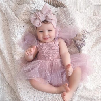 A Little Lacey Poppy Lilac Dotted Swiss Romper