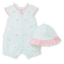 Little Me Bunny Romper with Matching Hat Set for Baby Girls
