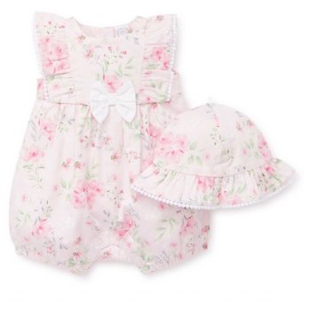 Little Me Garden Sunsuit with Matching Hat Set for Baby Girls