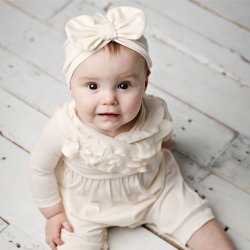 Lemon Loves Layette "Bow" Hat for Newborn and Baby Girls in Eggnog Beige