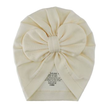 Lemon Loves Layette "Bow" Hat for Newborn and Baby Girls in Eggnog Beige