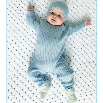 Le Top Bébé "Little Boy Blue" Cable Knit Romper and Hat Set for Newborns and Baby Boys
