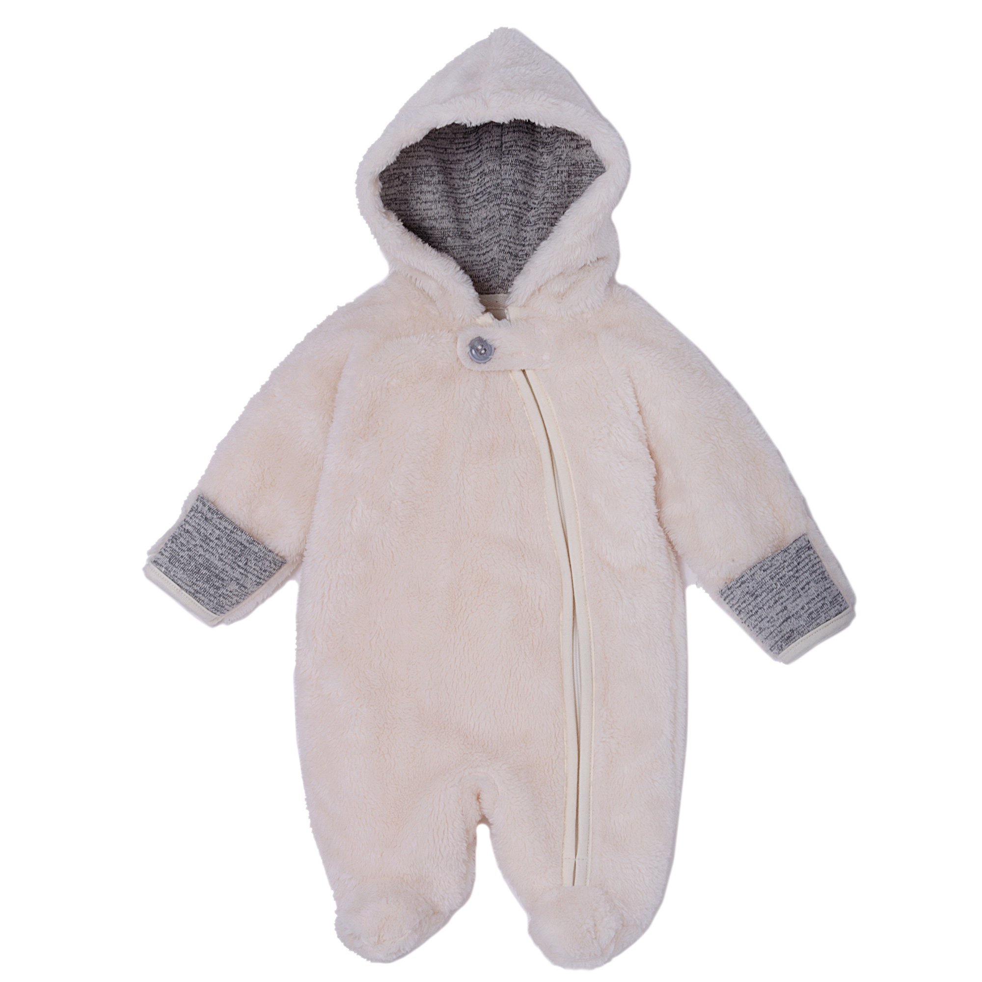 Le Top Bebe Ivory and Grey Hooded Snowsuit