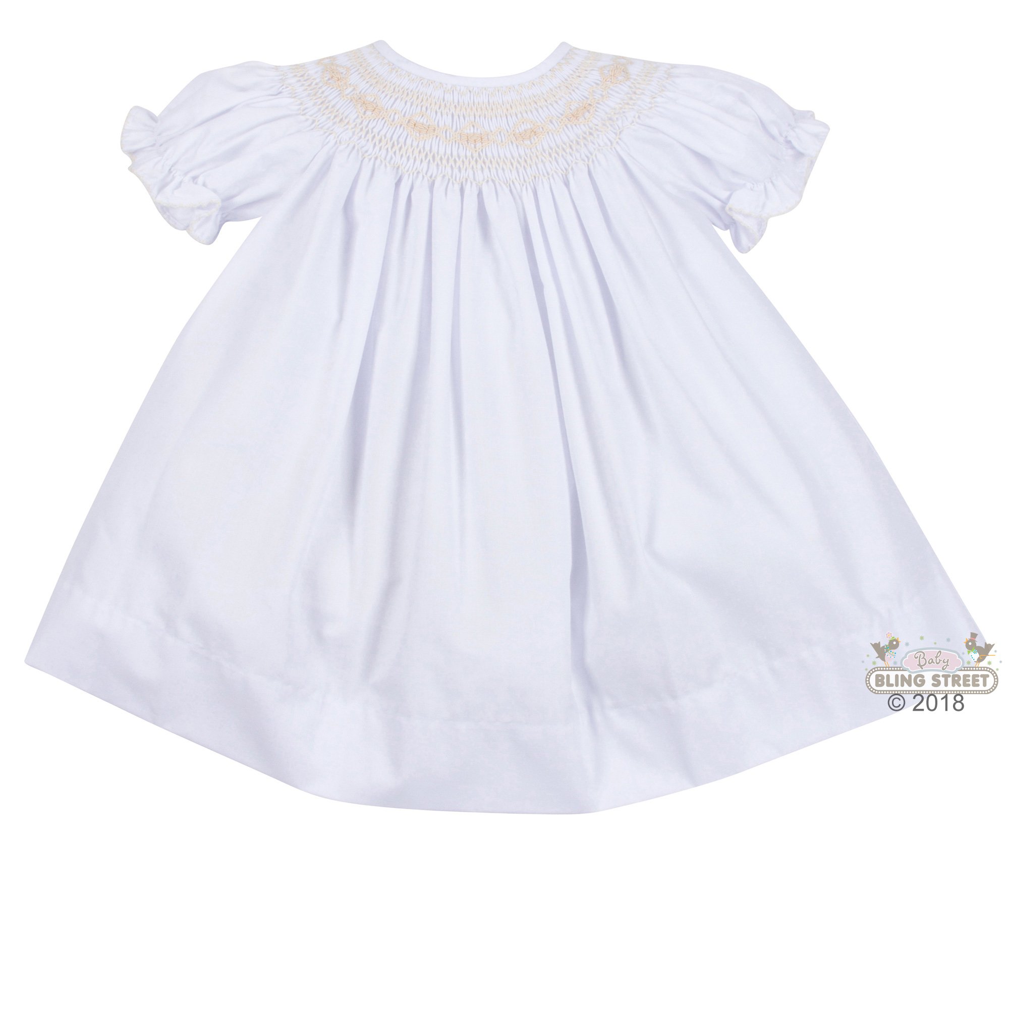 Lulu Bébé Emma White Smocked Dress for Baby Girls