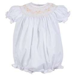 Lulu Bébé "Emmie" White Smocked Bubble for Baby Girls