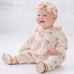 Mabel + Honey "Beary Cute" Knit Romper for Baby Girls