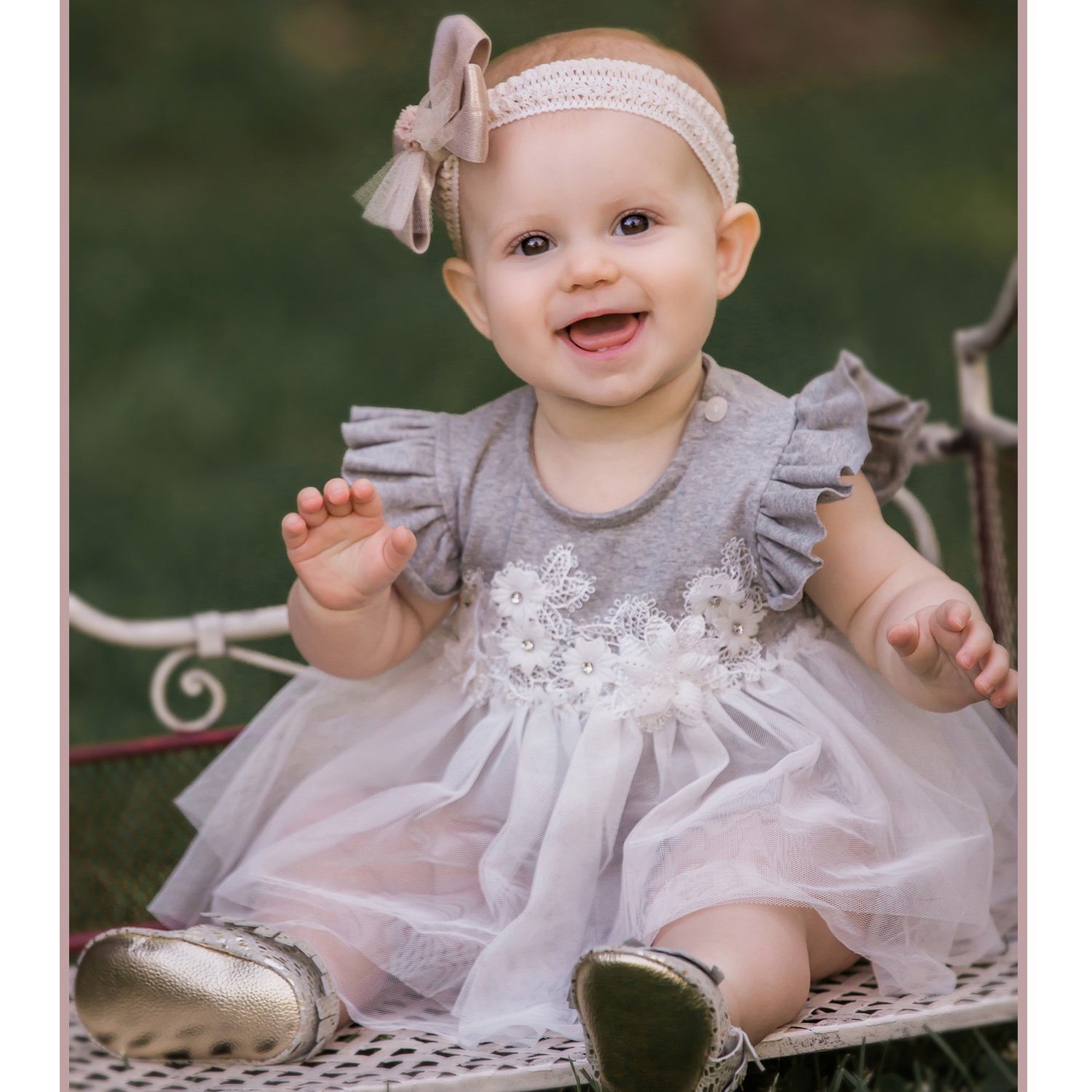 Mae Li Rose Delicate Floral Onesie in Pink for Baby Girls