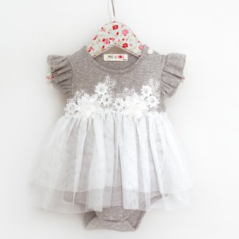 Mae Li Rose Delicate Floral Onesie in Gray for Baby Girls