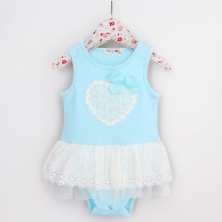 Mae Li Rose Aqua Lace Heart Onesie for Baby Girls