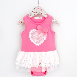 Mae Li Rose Pink Lace Heart Onesie for Baby Girls