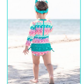 Ruffle Butts "Mermaid" One Piece Rash Guard Swimsuit for Baby Girls