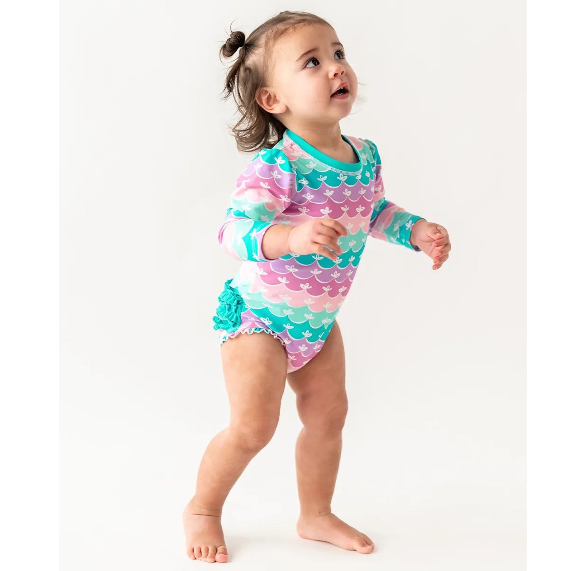 Ruffle Butts Mermaid One Piece Rash Guard Swimsuit for Baby Girls