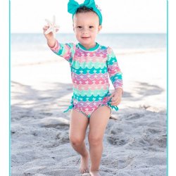 Ruffle Butts "Mermaid" One Piece Rash Guard Swimsuit for Baby Girls
