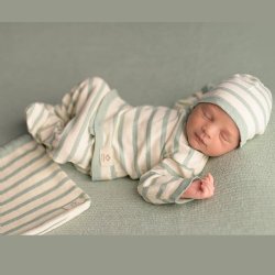 Micu Micu "Ryder" Unisex Green Stripe Kimono Style Knit 4-Pc. Set for Newborns 