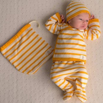 Micu Micu "Finn" Unisex Ochre Stripe Kimono Style Knit 4-Pc. Set for Newborns 