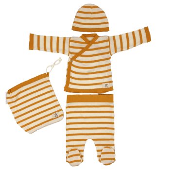 Micu Micu "Finn" Unisex Ochre Stripe Kimono Style Knit 4-Pc. Set for Newborns 