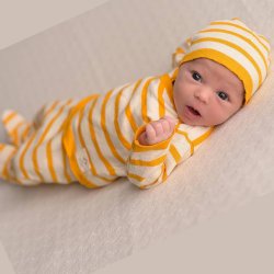 Micu Micu "Finn" Unisex Ochre Stripe Kimono Style Knit 4-Pc. Set for Newborns 