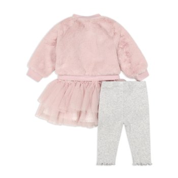 Miniclasix Pink Faux Fur Jacket, Tutu Top & Legging Set 