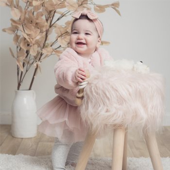 Miniclasix Pink Faux Fur Jacket, Tutu Top & Legging Set 