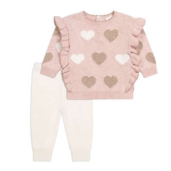 Miniclasix Hearts Sweater and Sweater Pant Set for Baby Girls