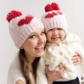 Huggalugs "Mommy & Me" Sweetheart Pom Pom Hat