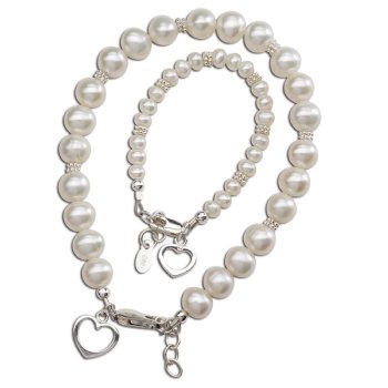 Cherished Moments Sterling Silver Mommy & Me Bracelet-White Pearls