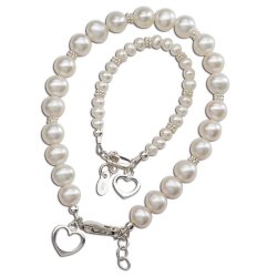 Cherished Moments Sterling Silver Mommy & Me Bracelet-White Pearls