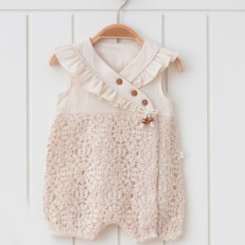 Omnis Pura "Aylin" Crocheted Lace Baby Girl Romper