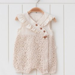 Omnis Pura "Aylin" Crocheted Lace Baby Girl Romper