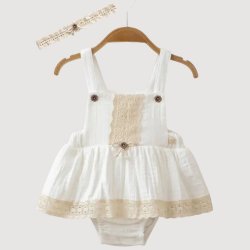 Omnis Pura Organic White Muslin Skirted Sunsuit and Headband for Baby Girls