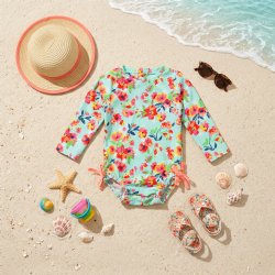 Ruffle Butts "Painted Flowers" Ruffled Rash Guard Swim Suit