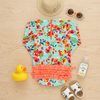 Ruffle Butts "Painted Flowers" Ruffled Rash Guard Swim Suit