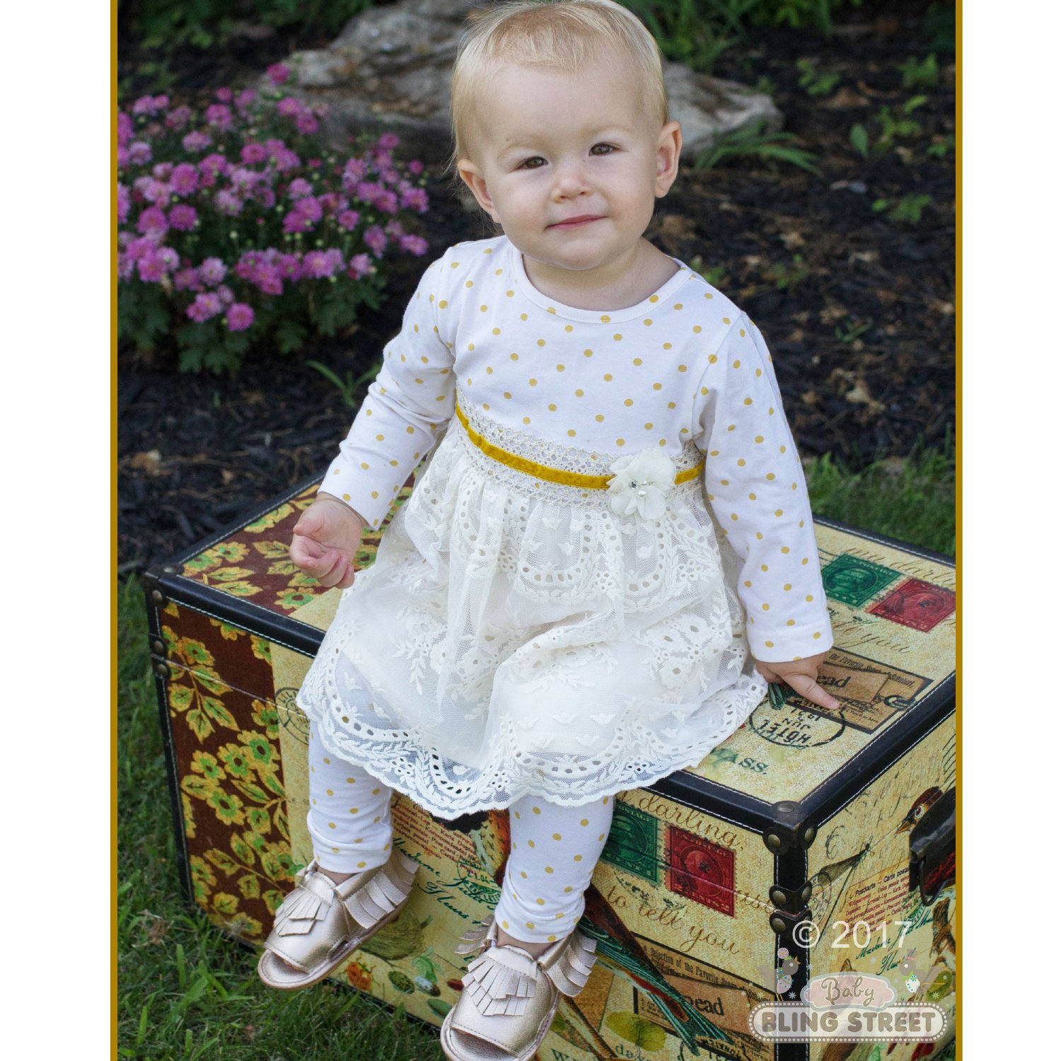 Peaches 'n Cream Sweet Pea Collection Polka Dot and Lace 2 pc. Tunic