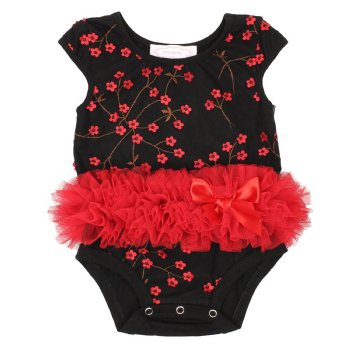 Popatu Embroidered Floral Onesie with Tutu for Baby Girls