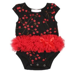 Popatu Embroidered Floral Onesie with Tutu for Baby Girls