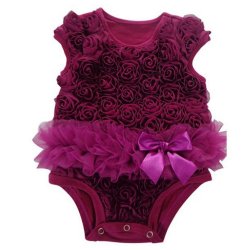 Popatu Pretty Plum Color Flower Onesie with Tutu for Baby Girls