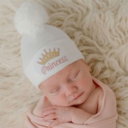 Ilybean "Princess" White Nursery Hat with White Pom Pom