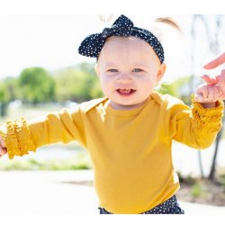 Ruffle Butts Golden Yellow Long Sleeve Onesie for Baby Girls
