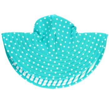 Ruffle Butts Aqua Polka Dot & Stripe Reversible Swim Hat