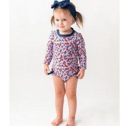 Ruffle Butts "Red, White and Bloom" One Piece Rash Guard Swimsuit for Baby Girls