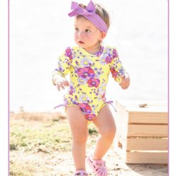 Ruffle Butts "Daisy Delight" One Piece Rash Guard Swimsuit for Baby Girls
