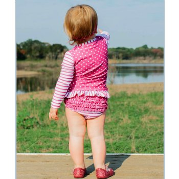 Ruffle Butts "Berry" Stripe and Dot 2 pc. Rash Guard Swim Suit