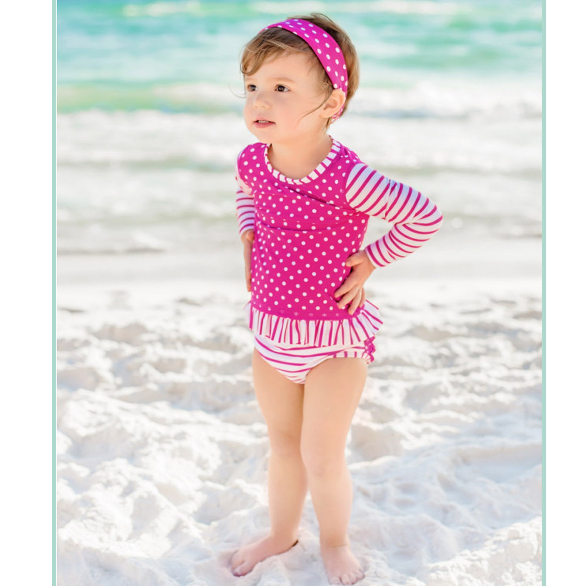 Ruffle Butts Berry Stripe and Dot 2 pc. Rash Guard Swim Suit