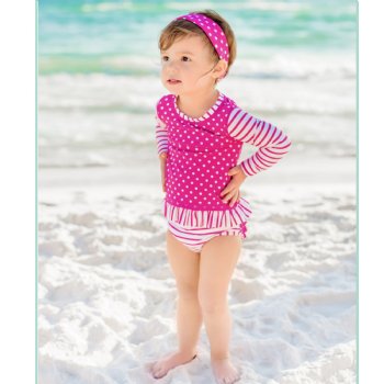 Ruffle Butts Berry Stripe and Dot 2 pc. Rash Guard Swim Suit