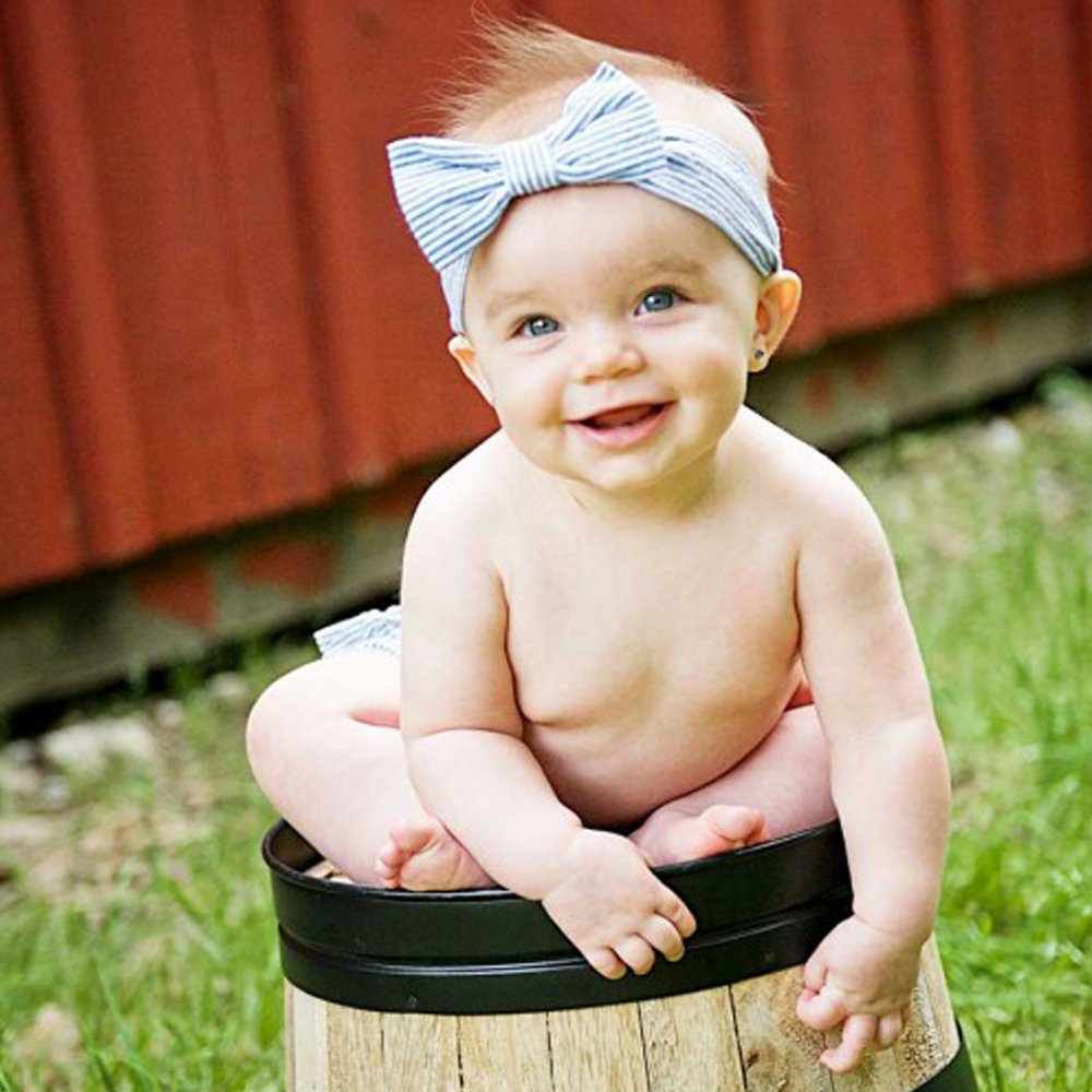 Ruffle Butts Blue Seersucker Headband