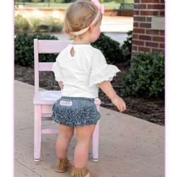 RuffleButts Baby//Toddler Girls Denim Ruffled Diaper Cover Bloomer