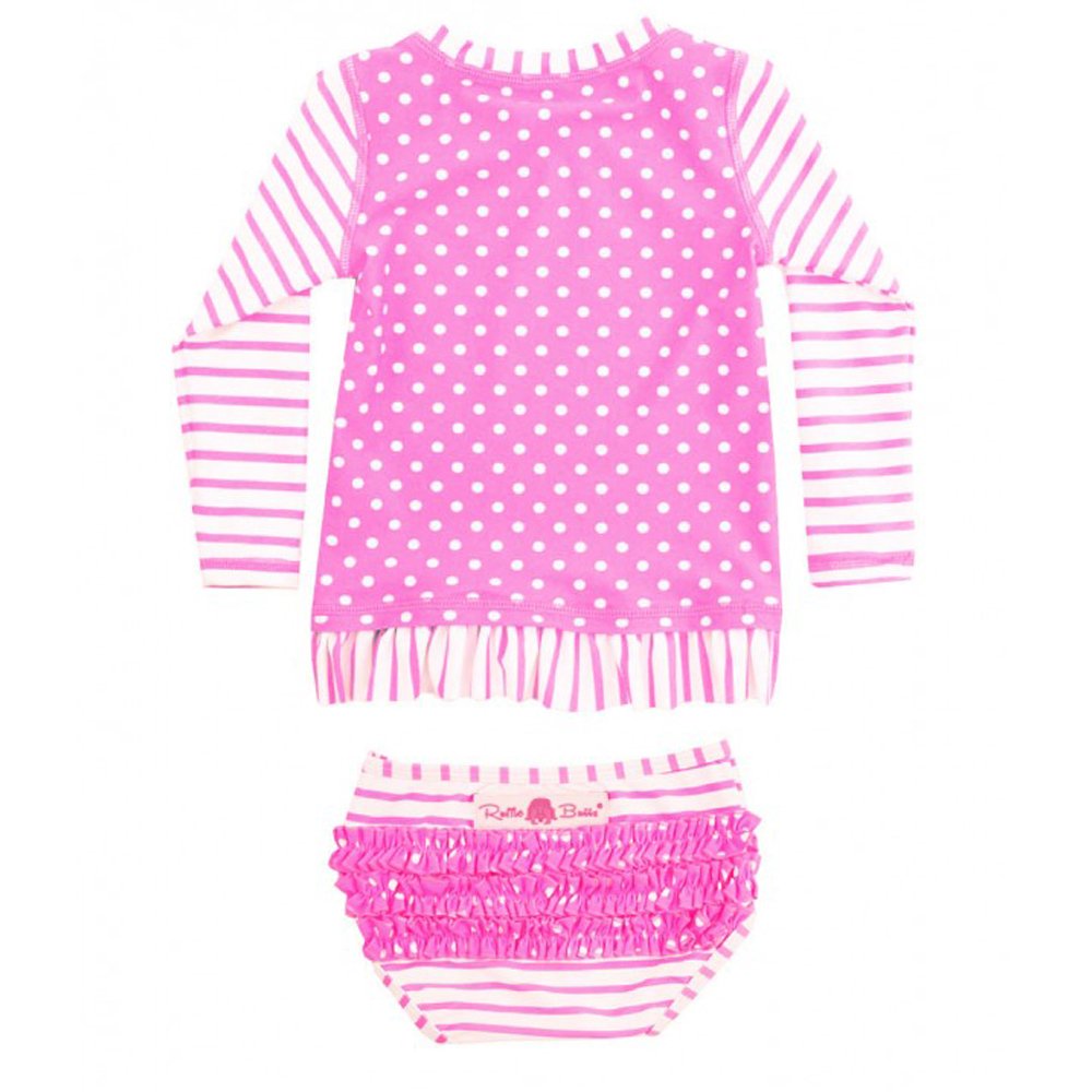 Ruffle Butts Hot Pink Stripe and Dot Rash Guard Swim Suit