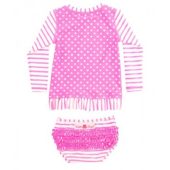 Ruffle Butts Hot Pink Stripe and Dot Rash Guard Swim Suit