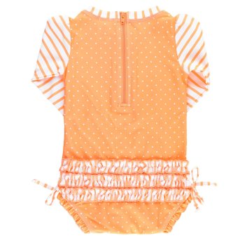 Ruffle Butts Melon Polka Dot One Piece Rash Guard