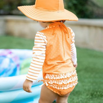 Ruffle Butts Melon Polka Dot One Piece Rash Guard